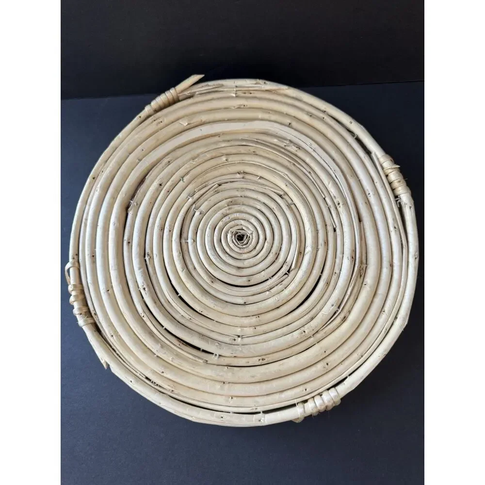 Coiled Bamboo Bowl Handmade Bent Cane Boho Rattan Basket Fruit Beachy Coastal